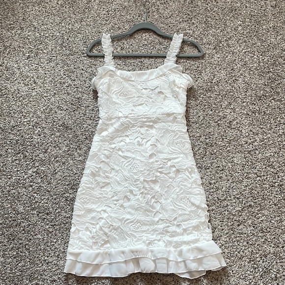 Lulu’s White Crochet Mini Dress with Ruffle Details - Picture 6 of 9
